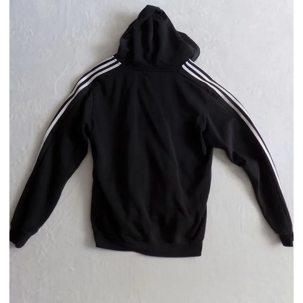 Adidas Mens 3-Stripes Full Zip Hoodie Black‎ White Medium Fleece Hooded